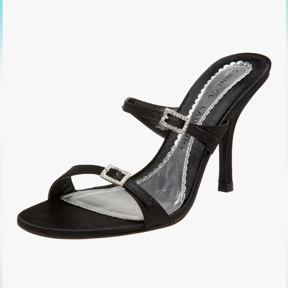 Chinese Laundry Mystic Black Strappy Buckle Rhinestone Heels 🖤